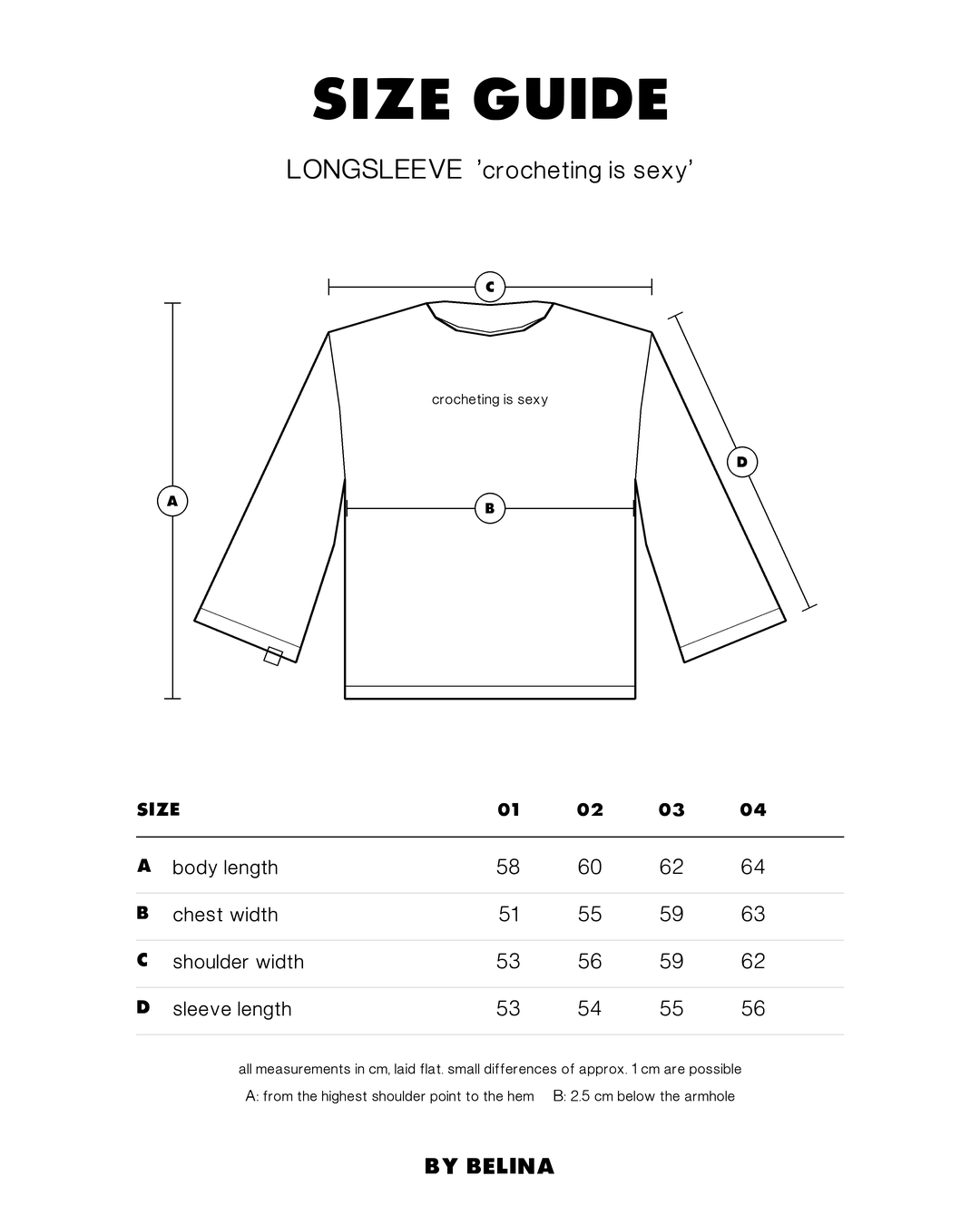 Size guide longsleeve 'crocheting is sexy'
